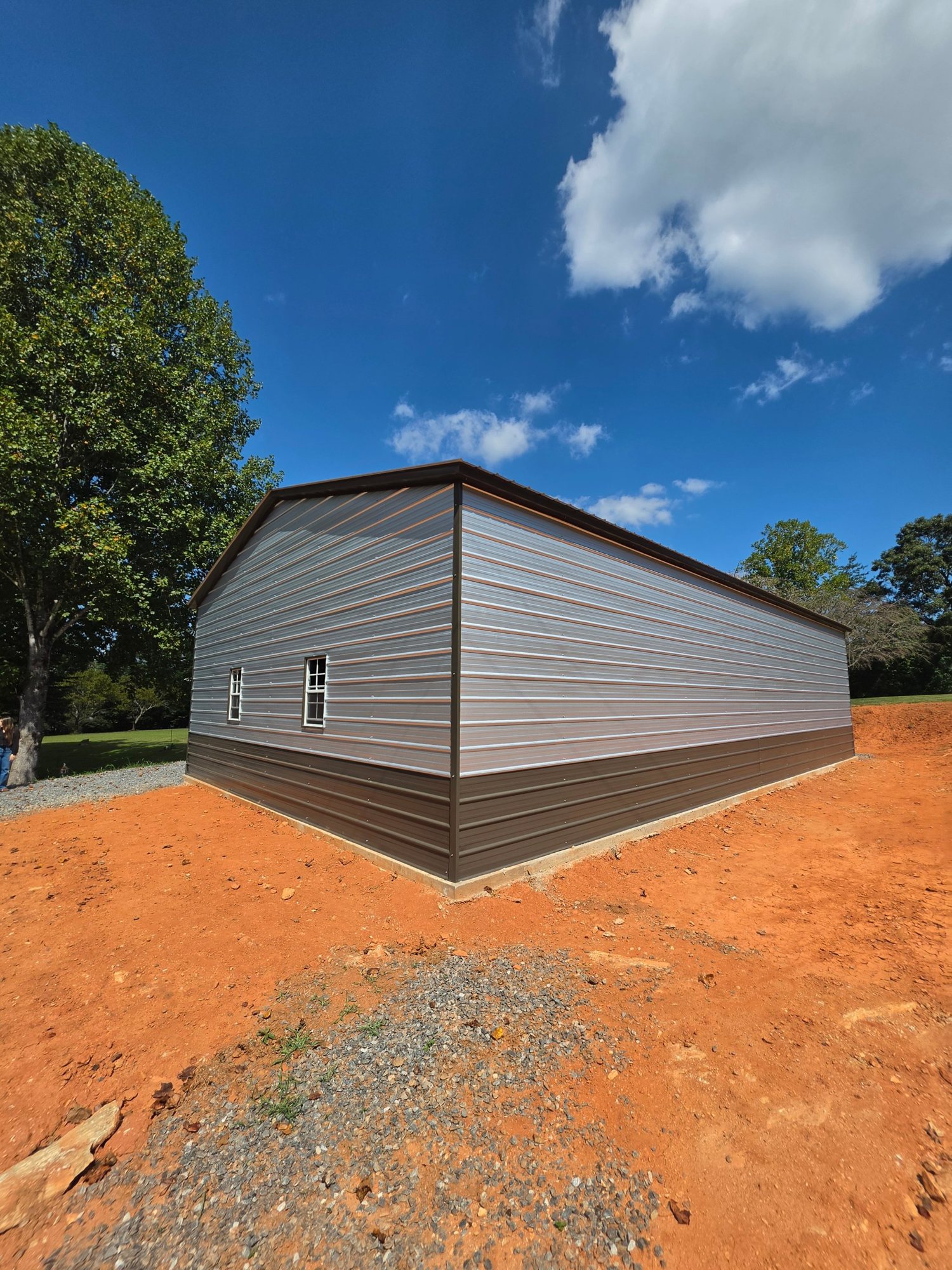 Rear corner of the building on its new concrete foundation